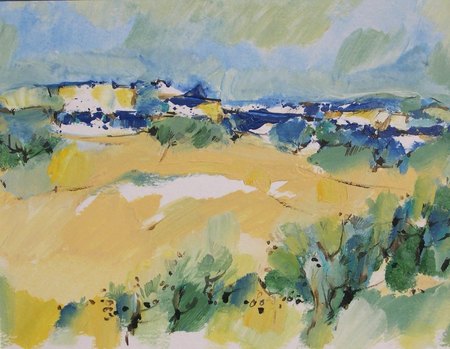 "Approche des &icirc;les" - 2009  Acrylique sur papier  23,5 X 29,5 cm