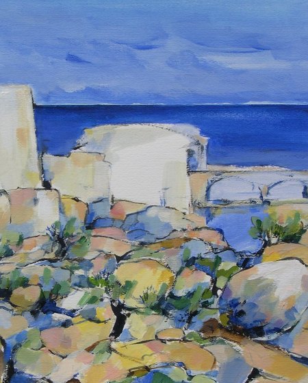 "Balcon sur la mer" - 2014  - Acrylique sur papier - 29,5 x 23,5 cm.