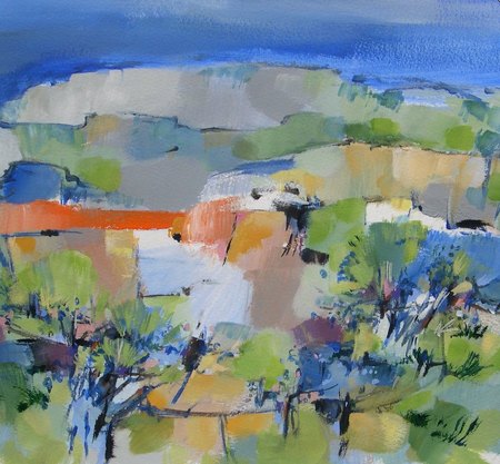 "Jet&eacute; de tuiles"   -  2014 -  Acrylique sur papier - 39 x 39 cm